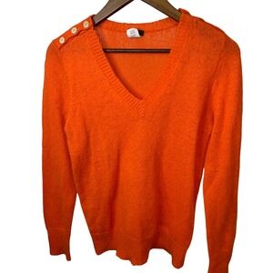 J.Crew Orange Mohair Wool Blend Sweater Women's Medium V Neck Button Shoulder